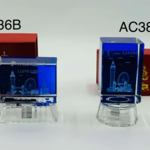 313-ANS-AC36-B London Skyline Crystal Display Cube – Blue Finish