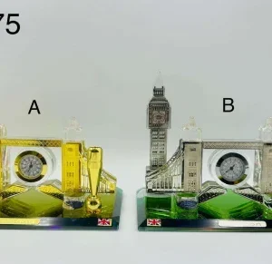 325-ANS-AC75 London Tower Bridge Crystal Clock Display with Pen Holder