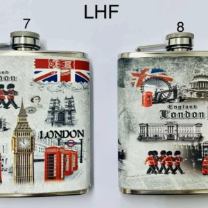 457-ANS-LHF-C London Collage Design Hip Flask