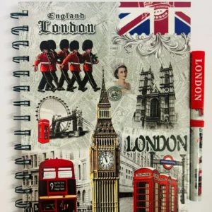 423-ANS-LN001-E London Collage Spiral Notebook with Pen