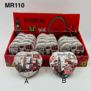 553-ANS-MR110-A London Souvenir Heart Compact Mirror