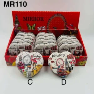 554-ANS-MR110-B London Souvenir Heart Compact Mirror