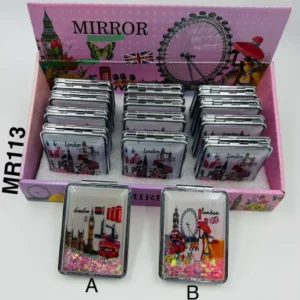 559-ANS-MR113-A London Souvenir Rectangle Liquid Glitter Compact Mirror
