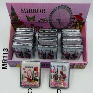 560-ANS-MR113-B London Souvenir Rectangle Liquid Glitter Compact Mirror